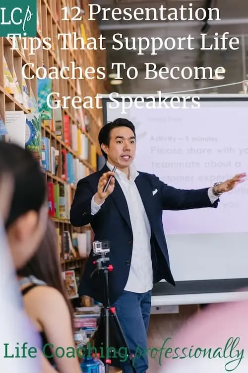 A life coach presenting to a business group, illustrating the effectiveness of public speaking as a marketing idea for life coaches