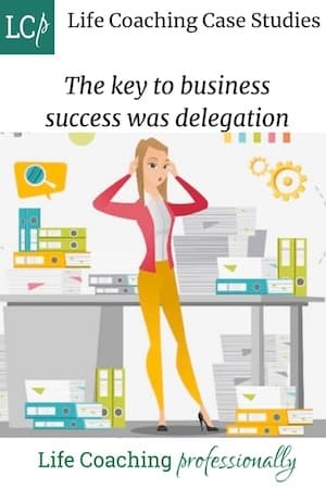 This be do example for life coaching explains how Andrew was able to overcome his overwhelm. Cartoon of young woman overwhelmed standing by her office desk