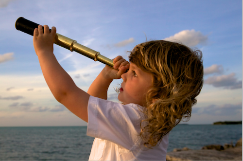 Spotting extra fees charged by online payment providers for collecting coaching fees. Girl with a telescope spotting hidden online fees